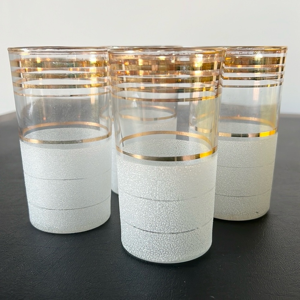 Vintage Mid Century 4 Golden Frosted Tumblers